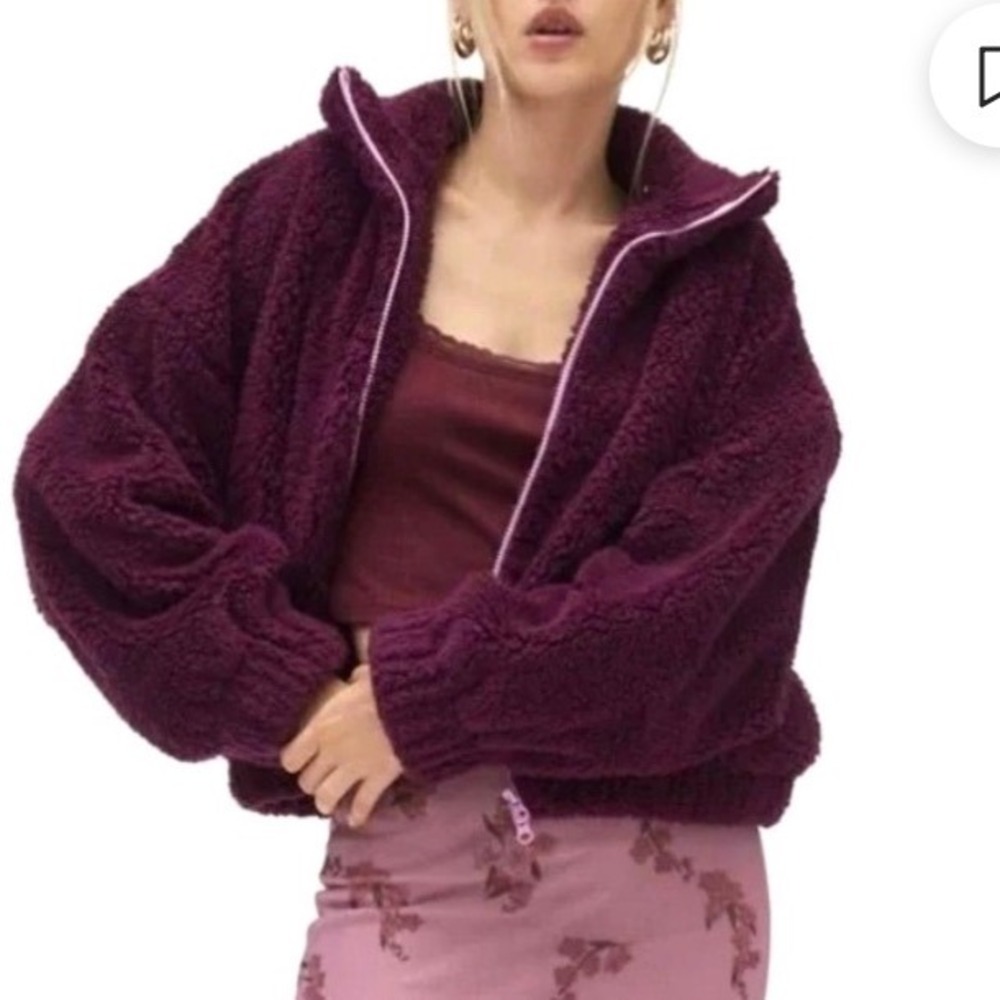 Urban Outfitters Kimchi Blue Fleece Zip Up Jacket Plum Purple Med New With Tags